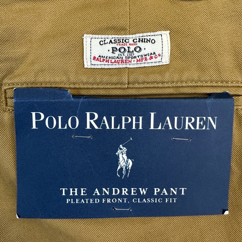 New Polo Ralph Lauren Andrew Pant Mens 31/30 Tan Pleated Classic Cotton Chino - Picture 7 of 12